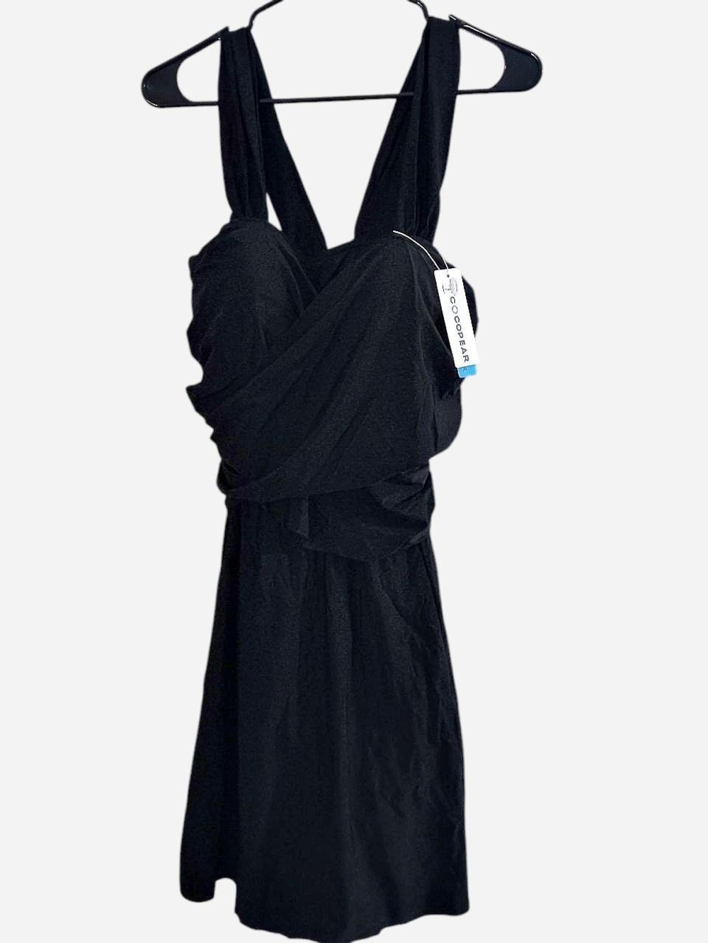 Black Draped Halter Swim Dress Plus Size Cocopear